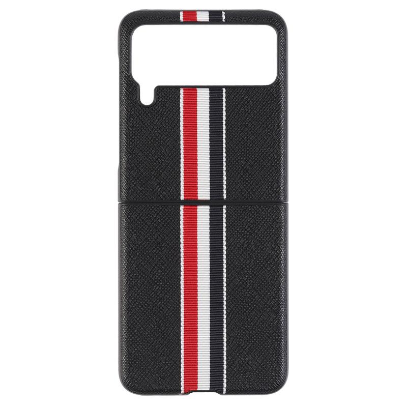 Stripe Litchi Grain Cross Pattern Case for Samsung Galaxy Z Flip 5 Flip 4 Flip 3 Phone Case Full Shockproof Luxury Leather Case for ZFlip4 3