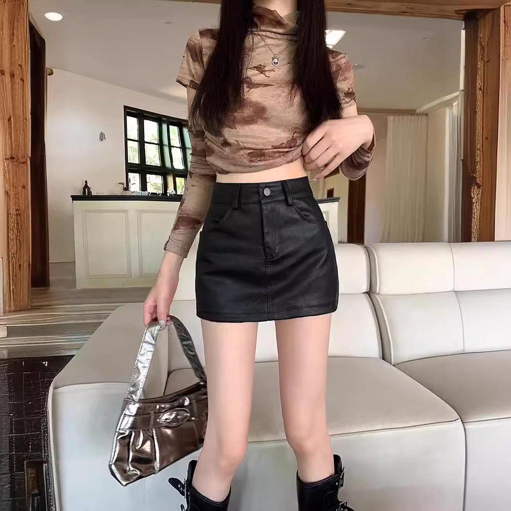 Meilade Women's PU Leather High Waist Brown A-Line Bodycon Mini Skirt - Spring 2024 Collection