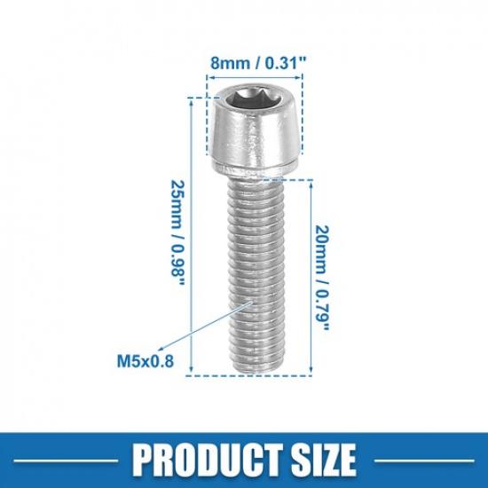 TWENTY Tapered M5x20mm Socket Head Cap Bolts Screws Nuts Silver Tone Universal