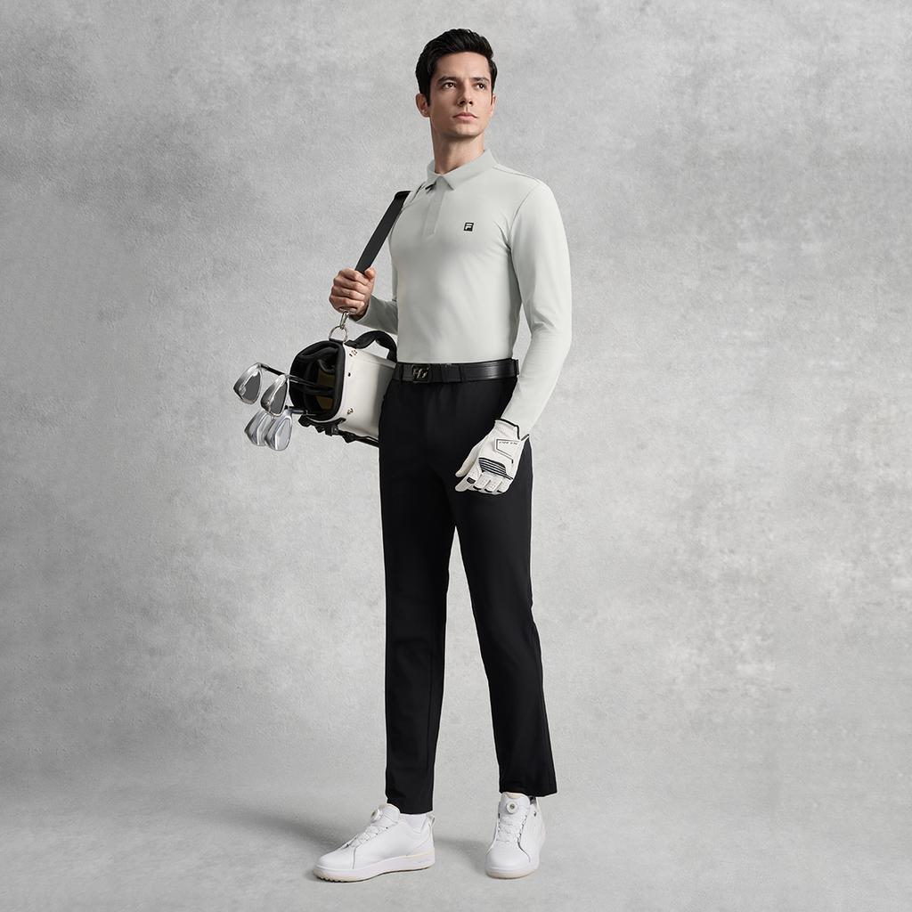 Fila Golf Series Athletics Series Comfortable Versatile Skin-Friendly Simple Long Sleeve Polo Shirt Men Polo Shirts Dove-Gray A11M535201F-GY