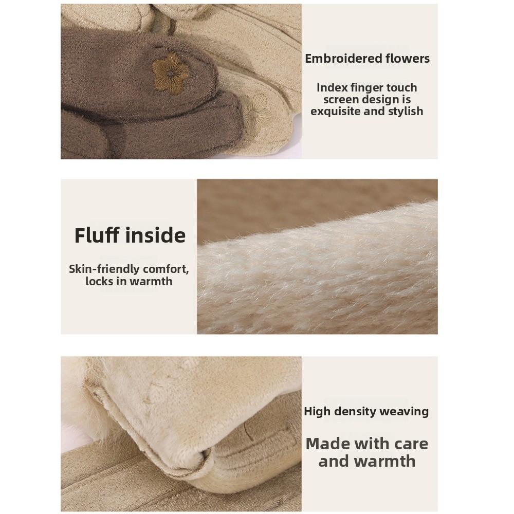 Velvet Pu Leather Gloves Bow Women Cycling Mittens All-Match Winter Suede Gloves Winter