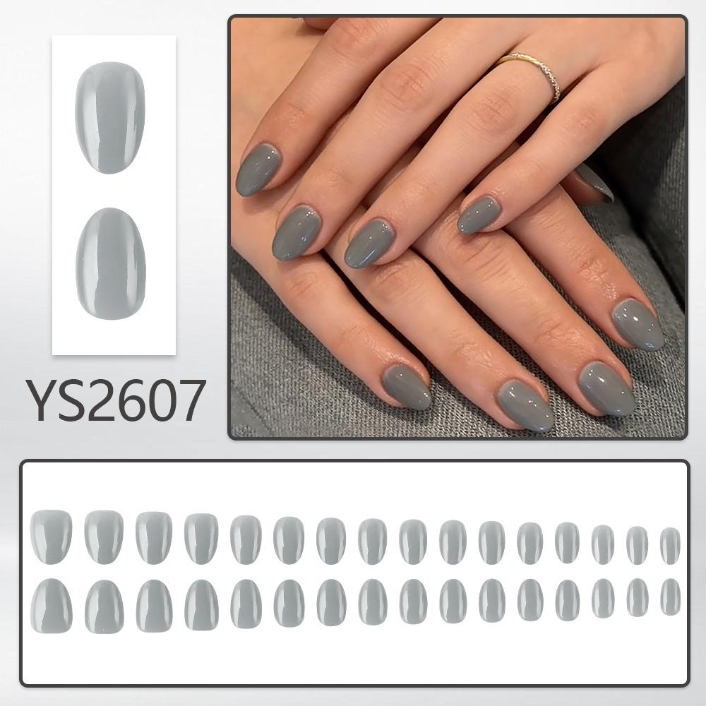 Light Gray Glossy False Nails - Short Oval Plain, 32 High-Quality Removable Pieces