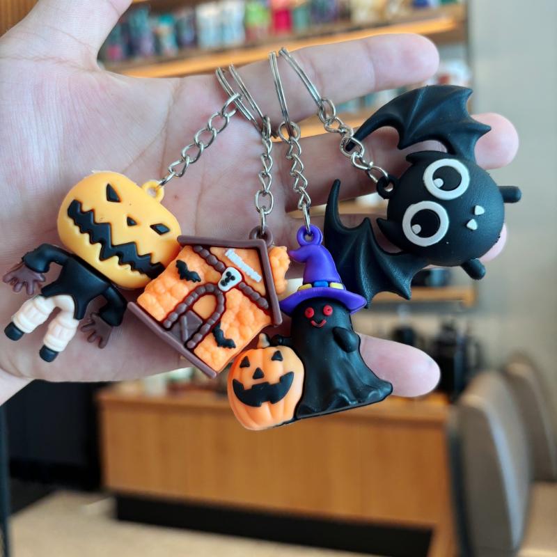 Halloween Cat Bat Spider Keychain Black Animal Keyring Pendant For Party Gift Jewelry Accessories