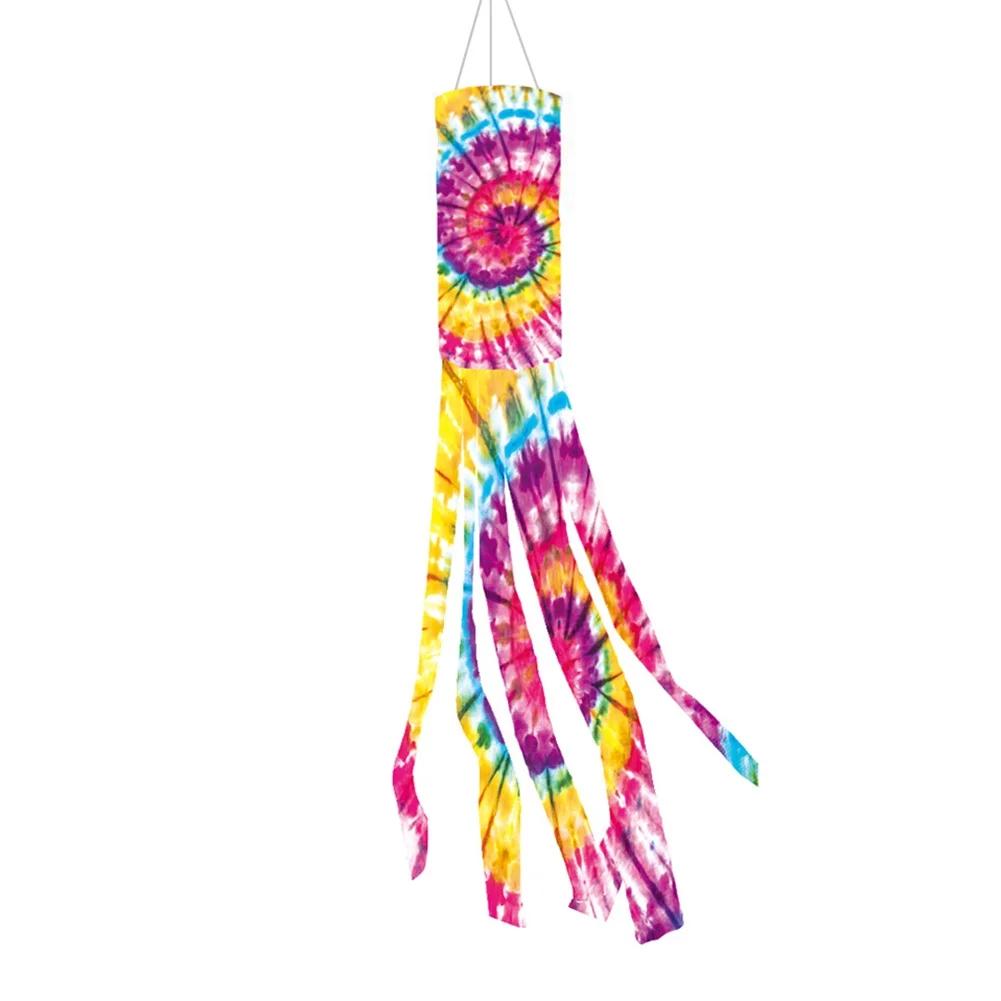 

Радужный флаг-ветроуказатель Tie-Dye, декоративный флаг для улицы с металлическим поворотным зажимом, флаг-ветроуказатель для дома, авиационный воздушный змей 100 см