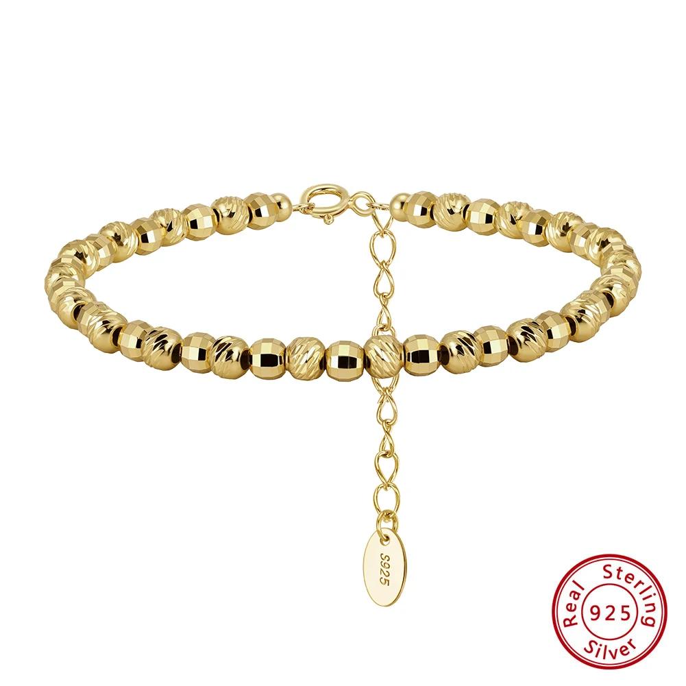 ORSA JEWELS Real 925 Sterling Silver Bead Chain Bracelet For Women Jewelry Gift 4MM Beads Bracelet Chain Accessories GAB01