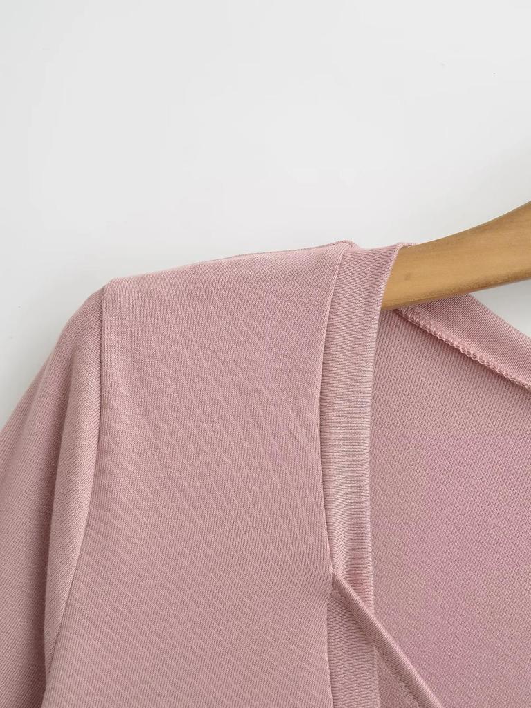 Women's Deep V-Neck Lace-Up Long Sleeve Slim Fit Autumn Top