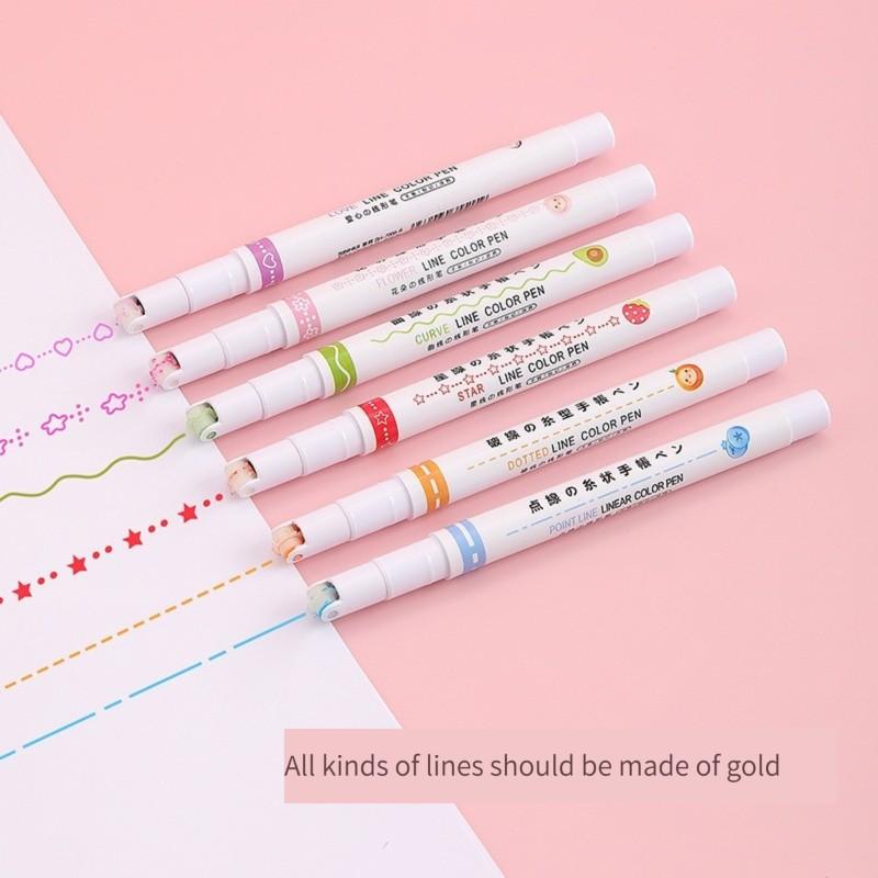 6 sztuk/zestaw Kawaii kwiaty w kształcie linii zakreślacze końcówka rolki krzywa Liner Marker do pisania Journaling rysunek artykuły papiernicze