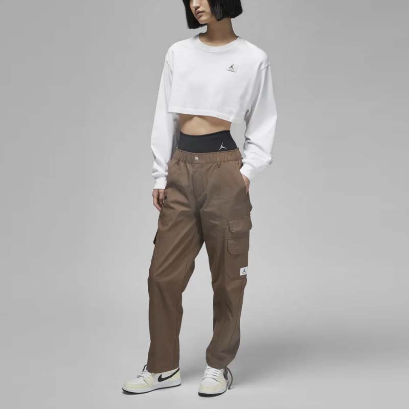 Jordan Flight Chicago Logo Patch Pocket Loose Straight Leg Cargo Pants Women Pants Light-Brown DQ4624-274