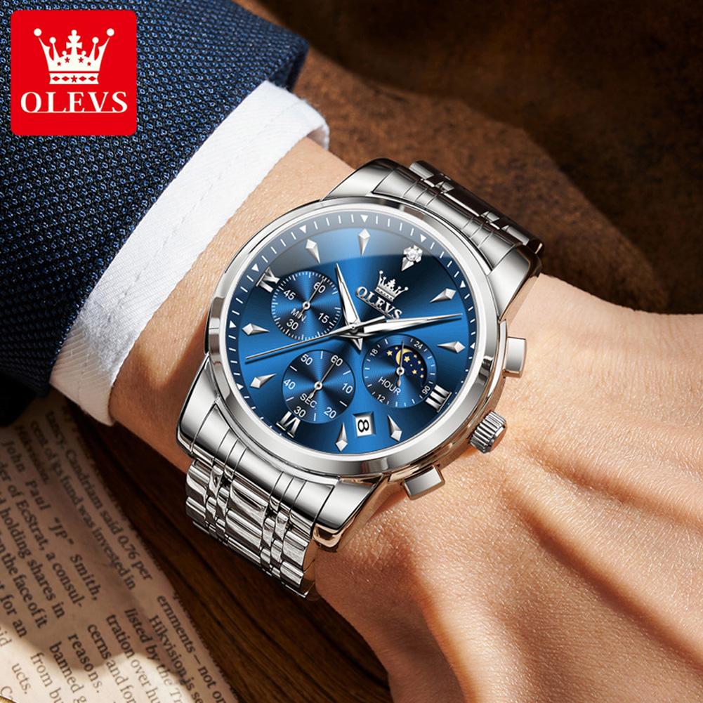 Luxury Chronograph Quartz Watch for Men Fashion Multifunctional Moon Phase Waterproof Luminous Date Business Men's Watches