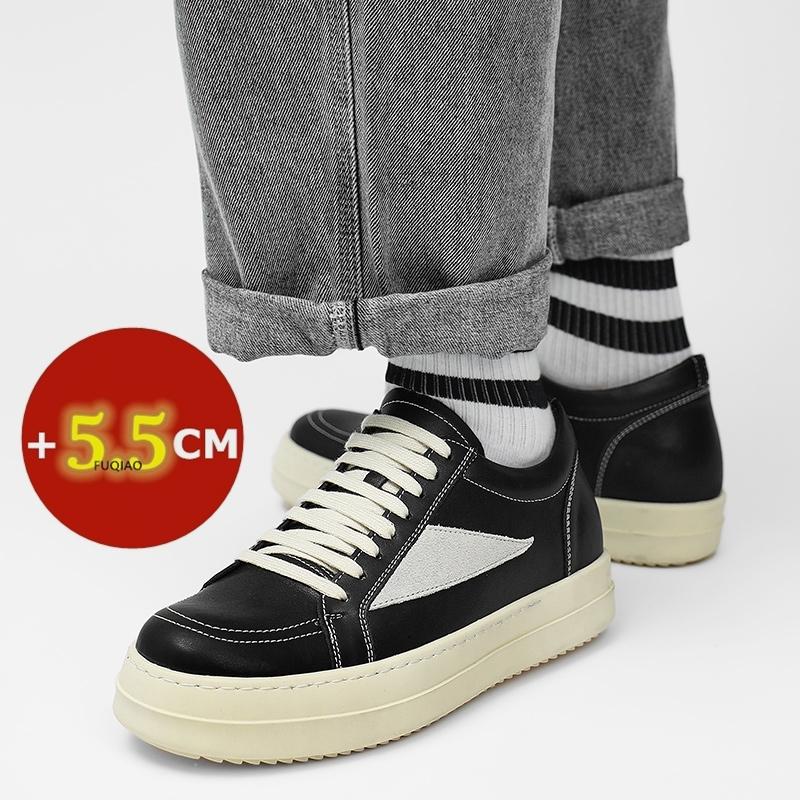 Men 5.5cm Height Increasing Shoes Casual Elevator Sneakers Premium Genuine Leather Thick Sole Fashion Comfortable Breathable