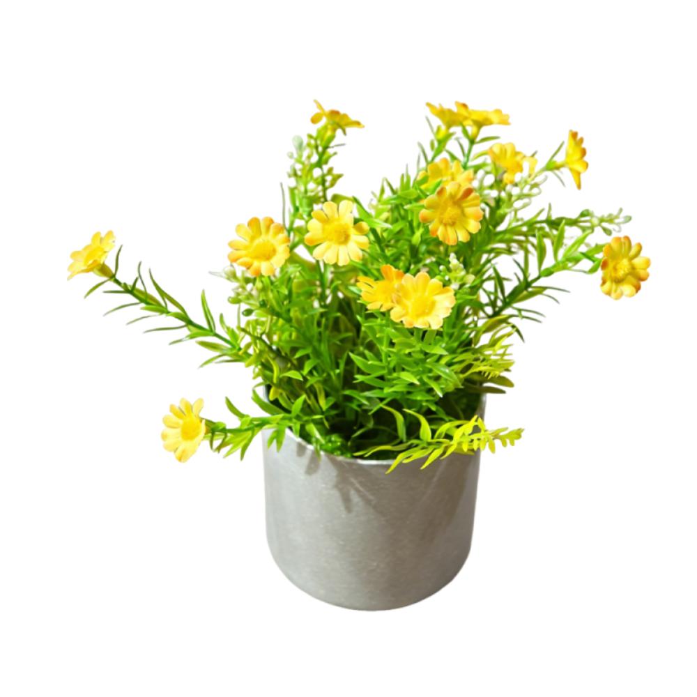 Realistic Artificial Daisy Potted Lifelike Real Touch Faux Flower Potted with Flowerpot Handmade Simulation Green Plant Bonsai