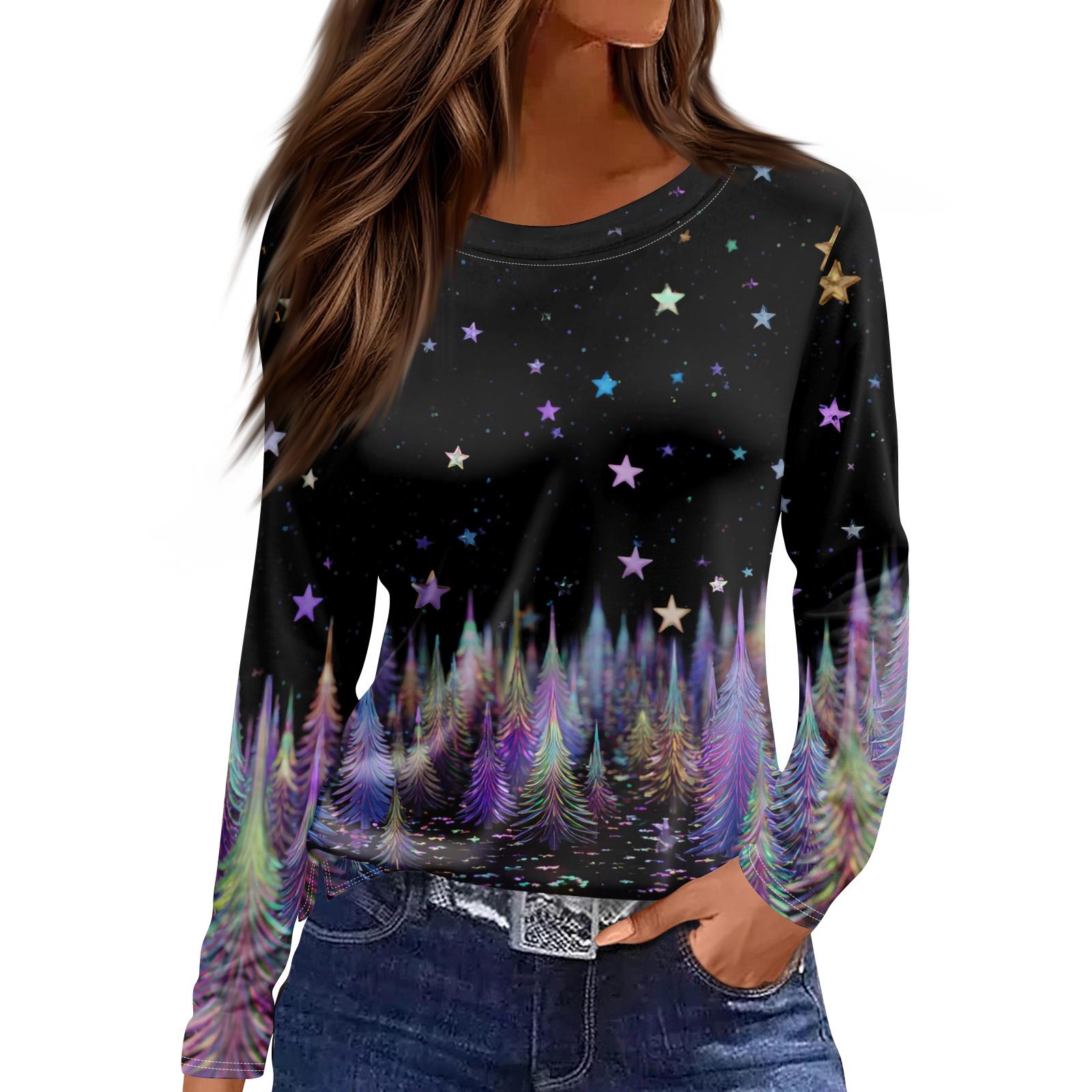 

Женская модная повседневная футболка с круглым вырезом и разрезом по низу, длинный рукав, свободный принт L чёрный