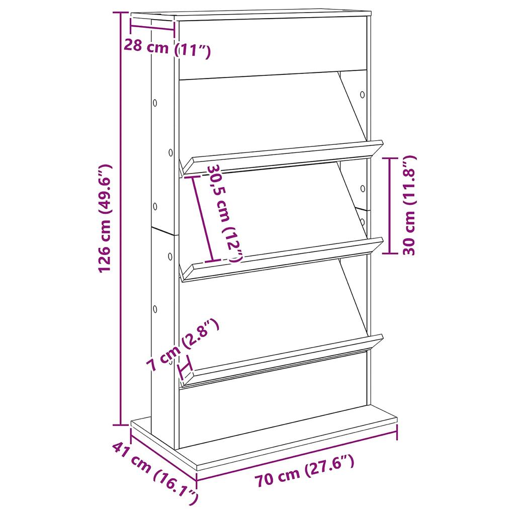 Magazine Rack with Shelf Reclaimed Wood Look 70 x 41 x 126 cm Engineered Wood