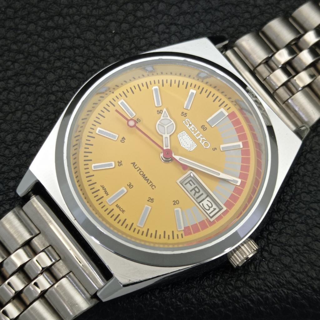 VINTAGE REFURBISHED SEIKO 5 AUTOMATIC 6309A JAPAN MENS YELLOW WATCH A440879-4 Sk-a440879