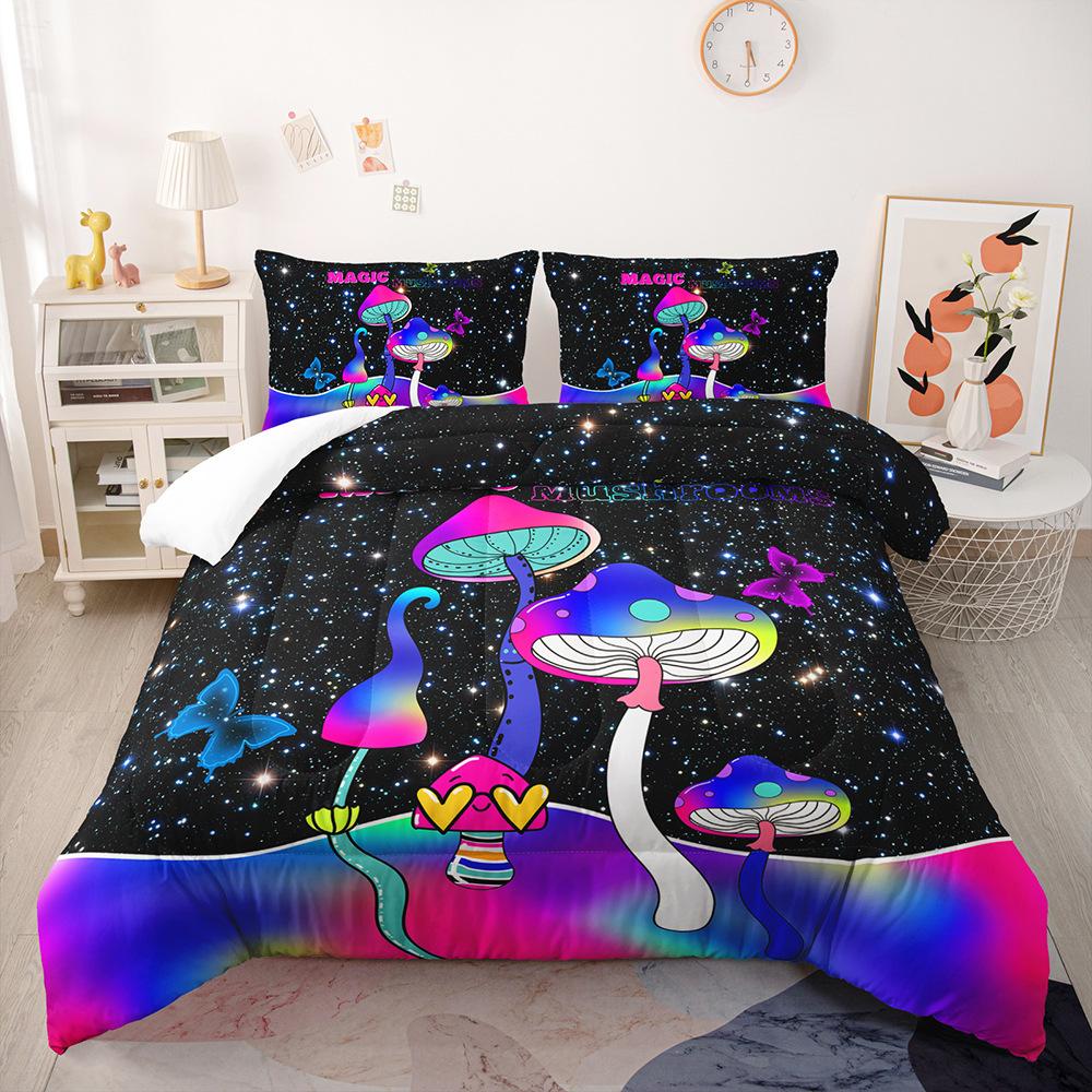 Dreamy Colorful Mushroom Bedding Set Print Polyester Duvet Cover Single Twin Queen King Size for Home Decoration Birthday Gift