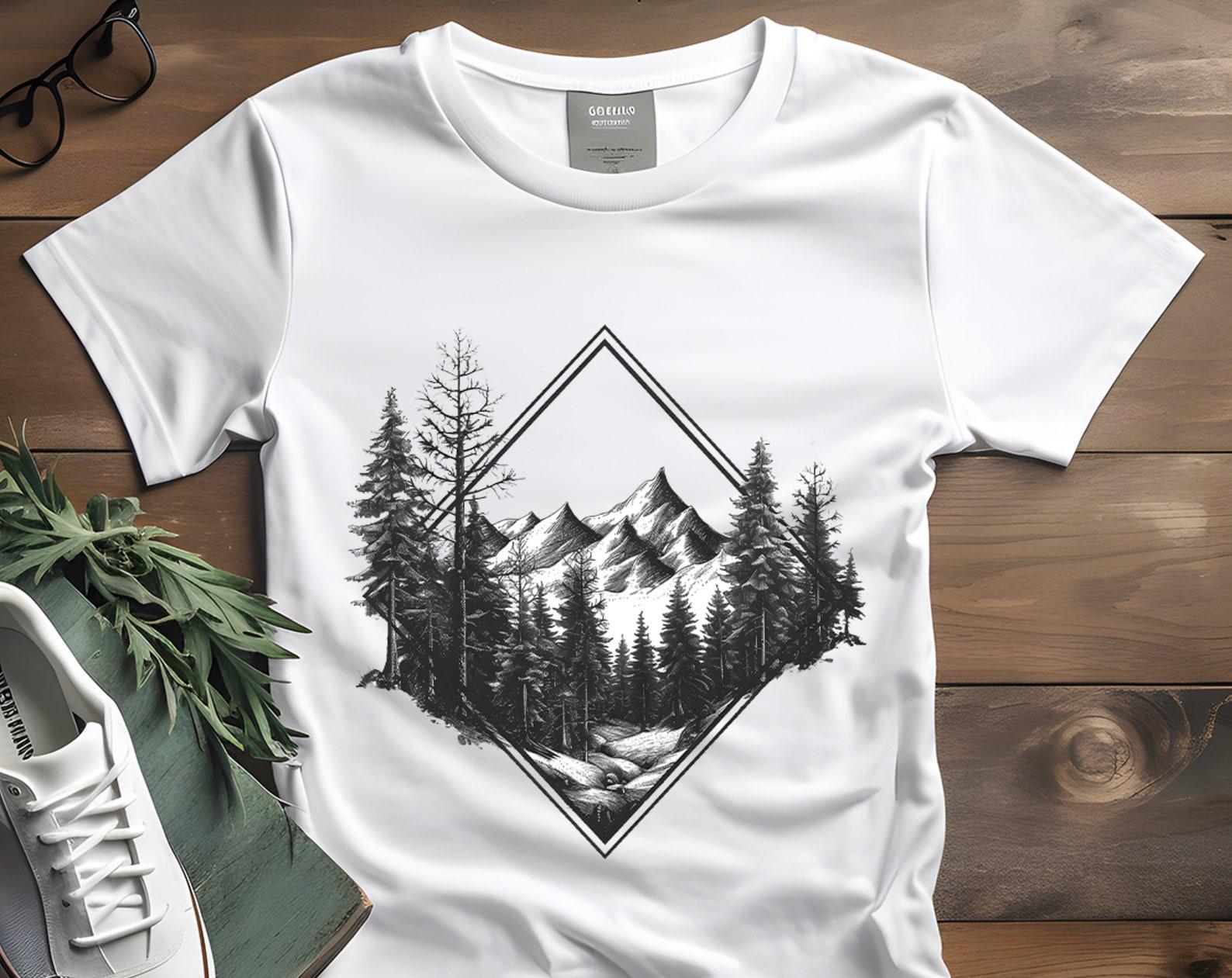 Mountain T-Shirt: Adventure Unisex Heavy Cotton Tee with Pine Tree Design 3XL