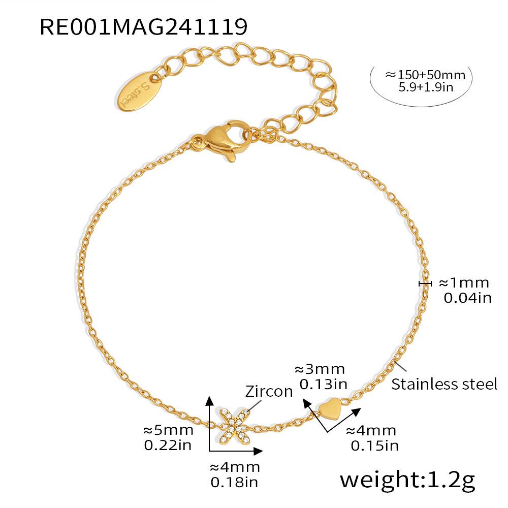 Qiong Yao 26-Letter Zircon Inlaid Jewelry Set: Gold-Plated Titanium Steel Necklace, Bracelet, Ring, and Stud Earrings.