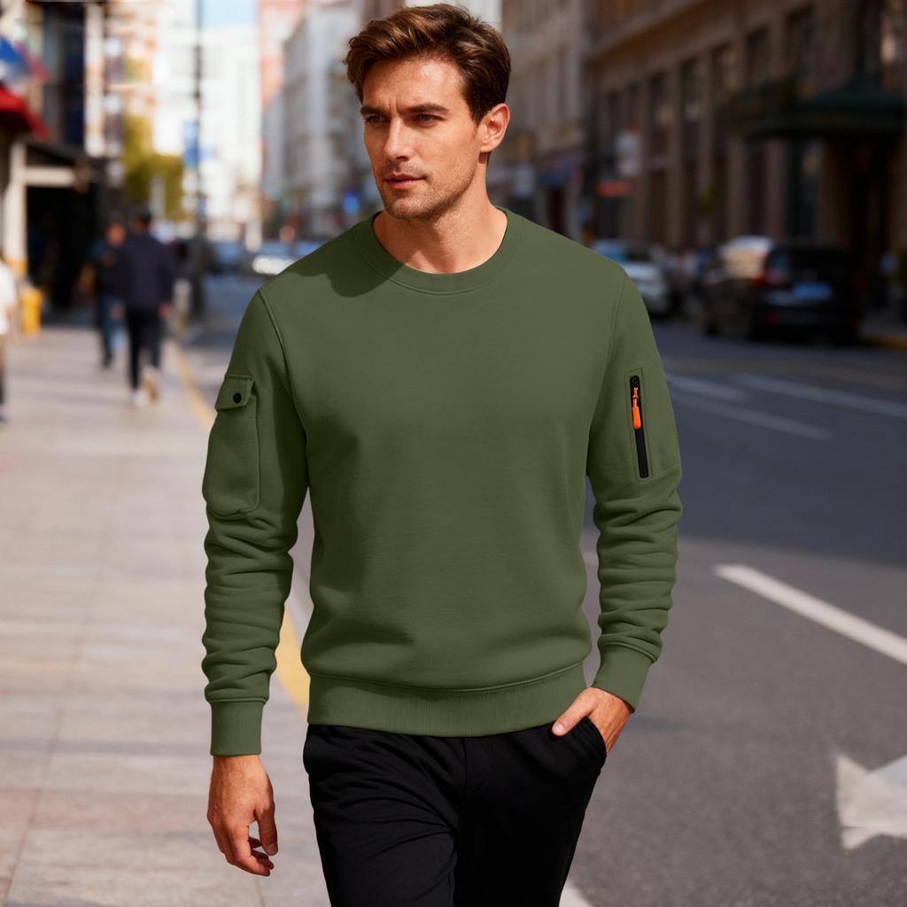 Men'S Fleece Round Neck Pullover With Fleece Solid Color Hoodie And Fleece Fleece Fleece Jacket