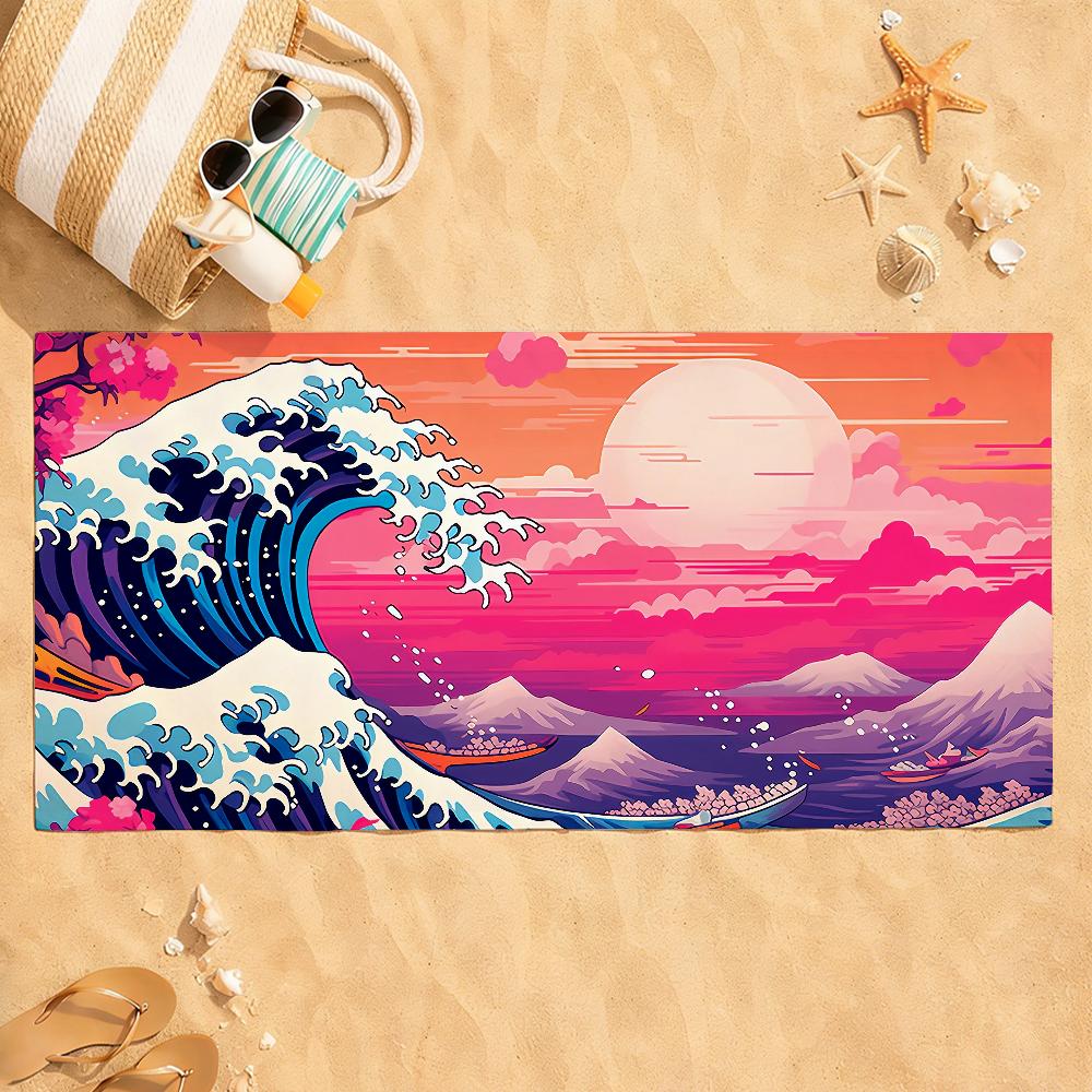 Artwork The Great Wave Off Kanagawa Towel Quick Dry Absorbent Beach Towel for Sports, Fitness, Swimming and Outdoor Activities