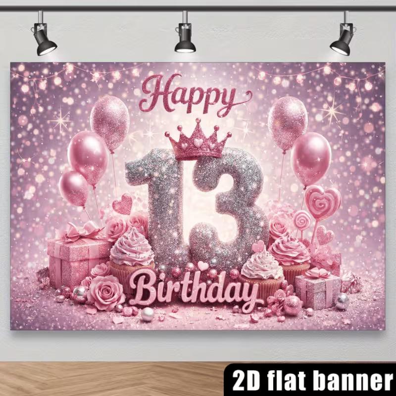 2D Pink Rose & Crown 13th Birthday Photography Background