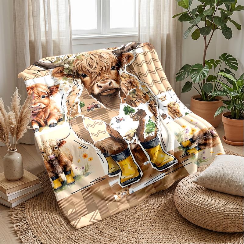 Hochlandkuh Stoffmuster Thema Decke Leicht Warm Flanelldecke Dekorative Überwurfdecke für Heimdekoration