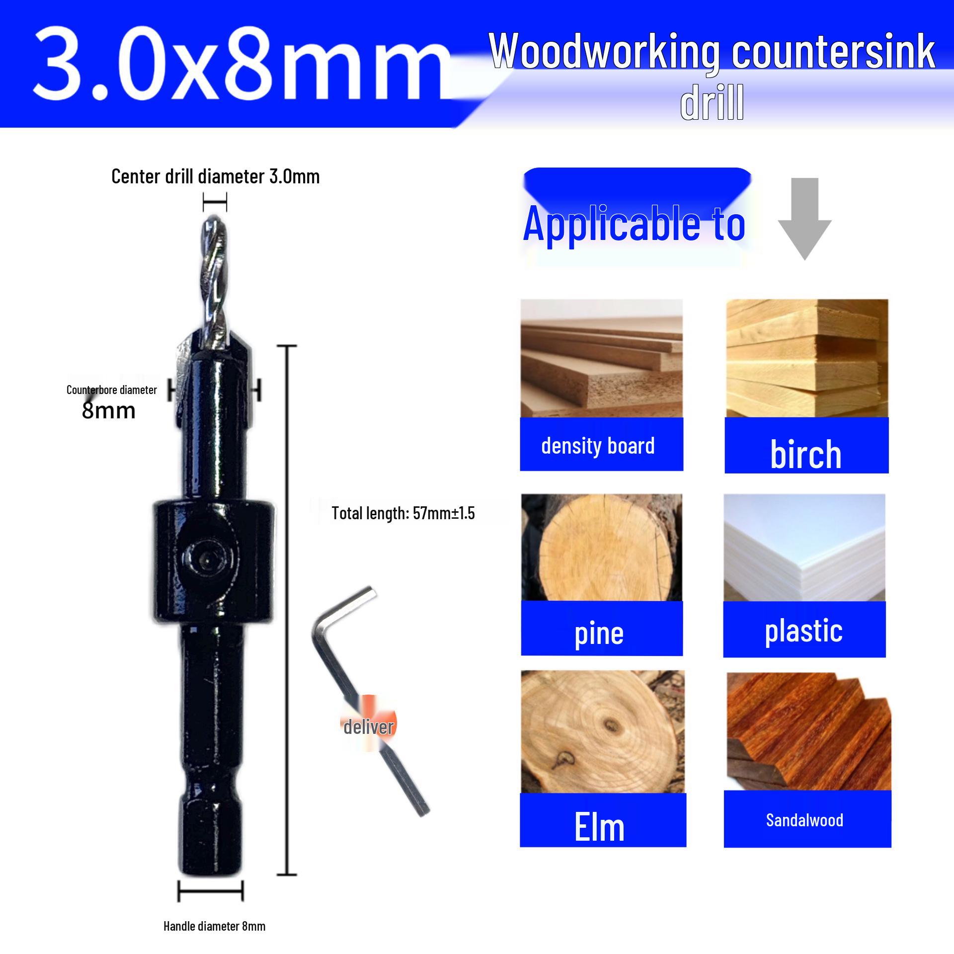 

6mm Hex Shank Woodworking Countersink Drill Bit with Alloy Tapered Hole