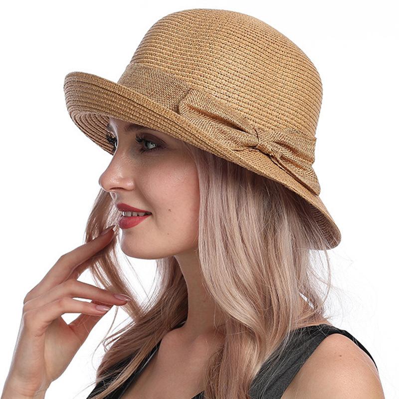 Summer Fashion Straw Hat Women's Simple Crimped Bow Basin Hat Versatile Bucket Hat Sunshade Sun Protection Hat Children