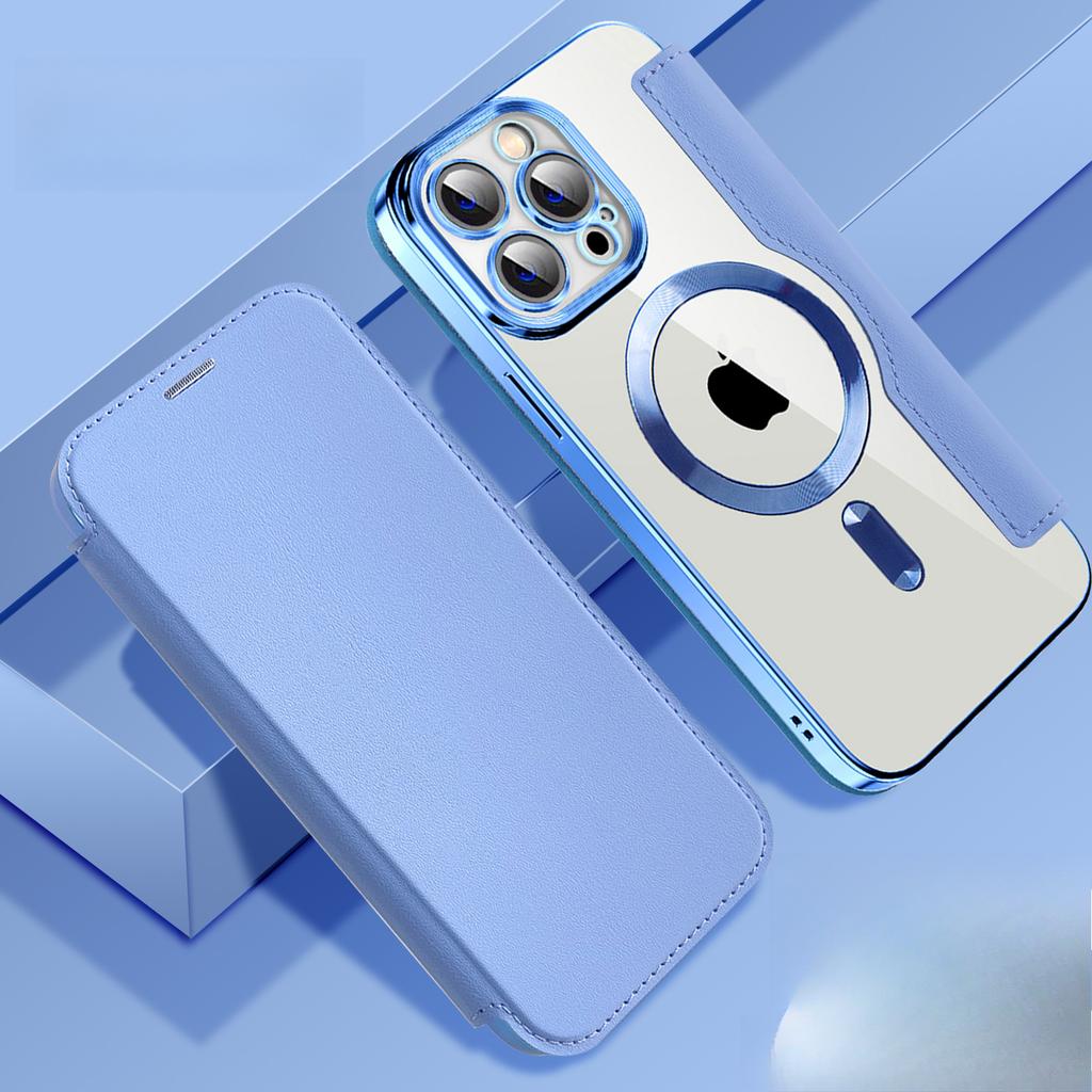 Flip Cover Leather Case Suitable for Apple 14promax Phone Case Electroplating, Iphone13 Transparent 12 Magnetic 11 Protective Case