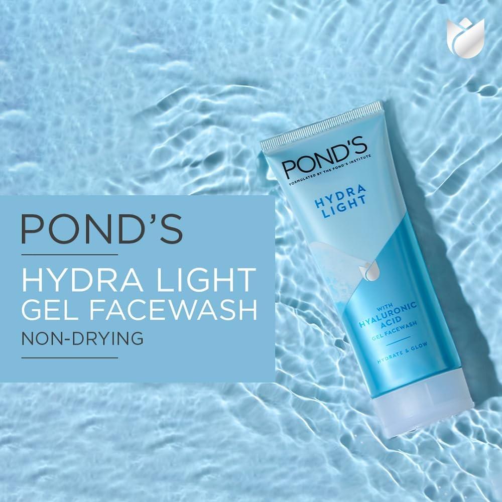 Pond's Hydra Light Hydrating Gel Face Wash With Hyaluronic Acid For Glowing Skin 100g Gentle Daily Cleanser For All Skin Types