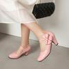 FOREADA Women Patent Leather Pumps Round Toe Mary Janes Heels Thick High Heels Buckle Bow Ladies Fashion Shoes Sping Autumn Pink 46