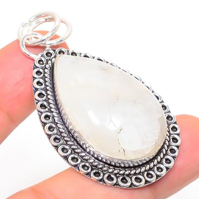 Natürlicher Regenbogen-Mondstein Edelstein 925 Sterling Silber Anhänger 2.21" M8q28