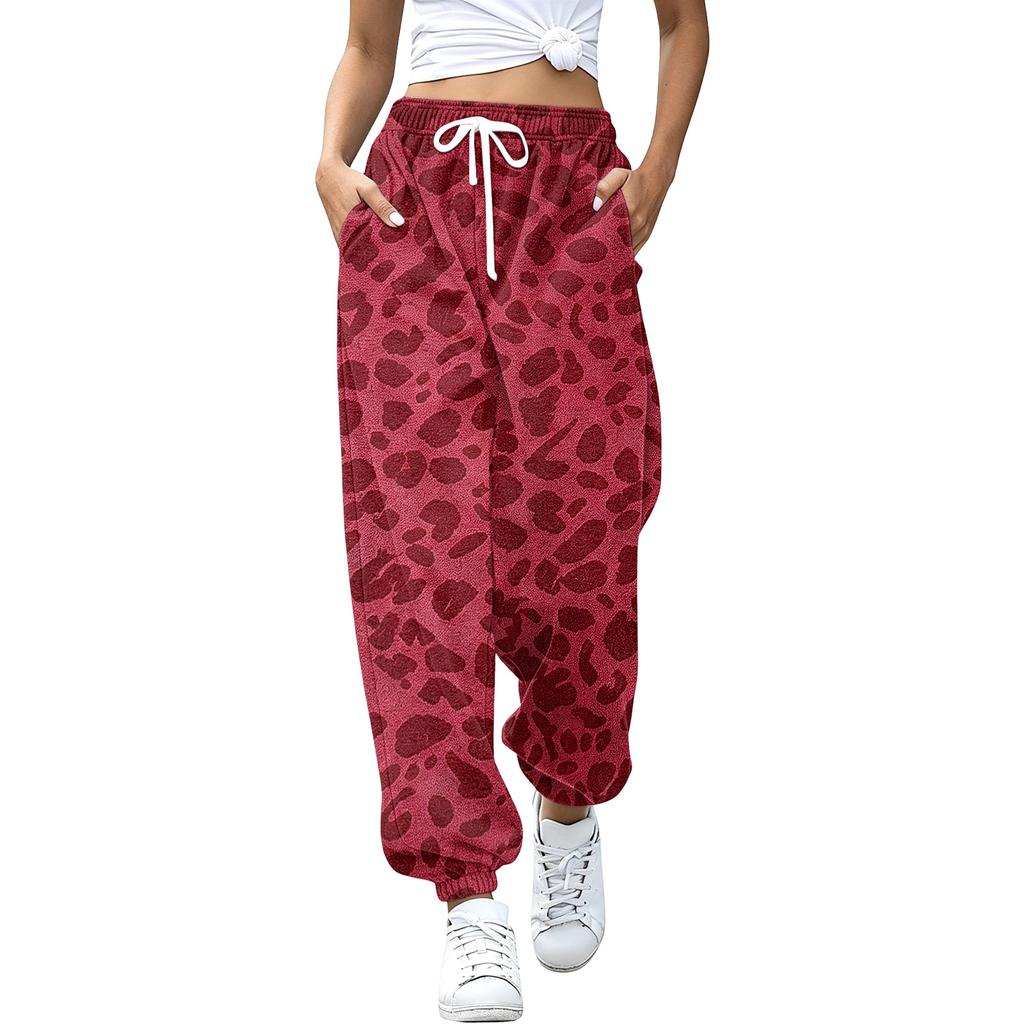 Pantaloni da jogging casual da donna con stampa leopardata e polsini