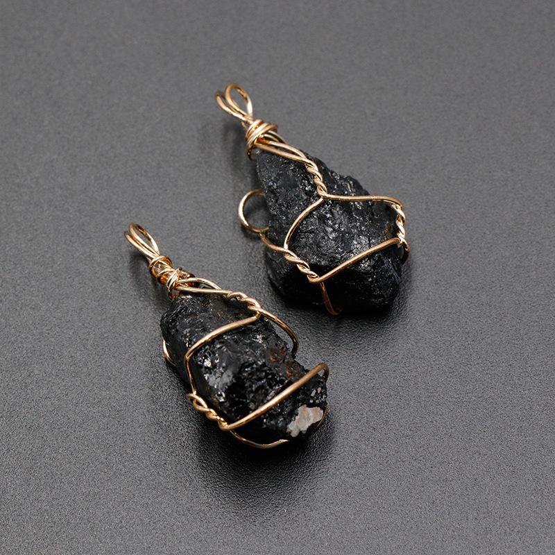 Natural Rough Tourmaline Pendant Wire Wrapped Handmade Black Tourmaline Crystal Stone Pendant Jewelry Gift for Necklace Chain Accessory One Size