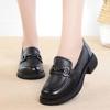 2025 Autumn New Style Slip-On Mid-CalfPULoafers Women Rubber Mid Heel Square Heel Low Cut Shoes Round Toe Casual Single Shoes