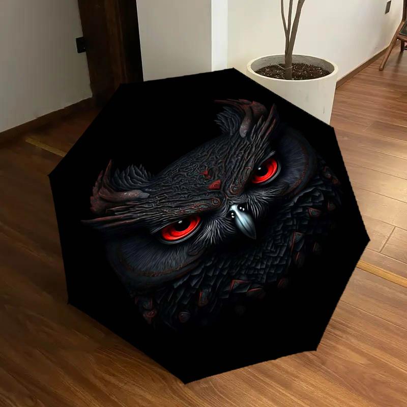 

Dark Mystic Owl Automatic Folding Umbrella: Portable 3-Fold Design with Iron Frame, Perfect for Fans, Travelers, Daily Use, and Festive Gift