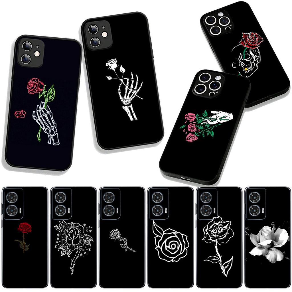 For Apple iPhone 16 15 14 Plus 13 12 Mini 17 Pro Max + ProMax 16E Air 15+ Phone Cover Case Black White Rose Flower Casing