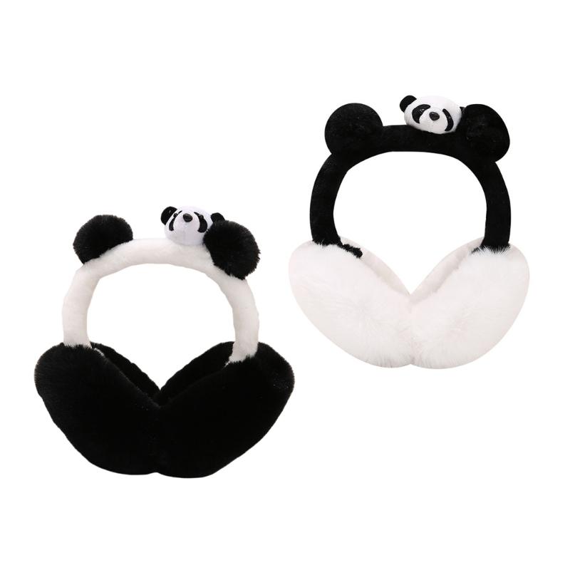 Cartoon Panda Plush Ear Muffs for Adult Kid Adjustable Thermal Ear Warmer Thick Warm Ear Protectors for Winter Coldproof