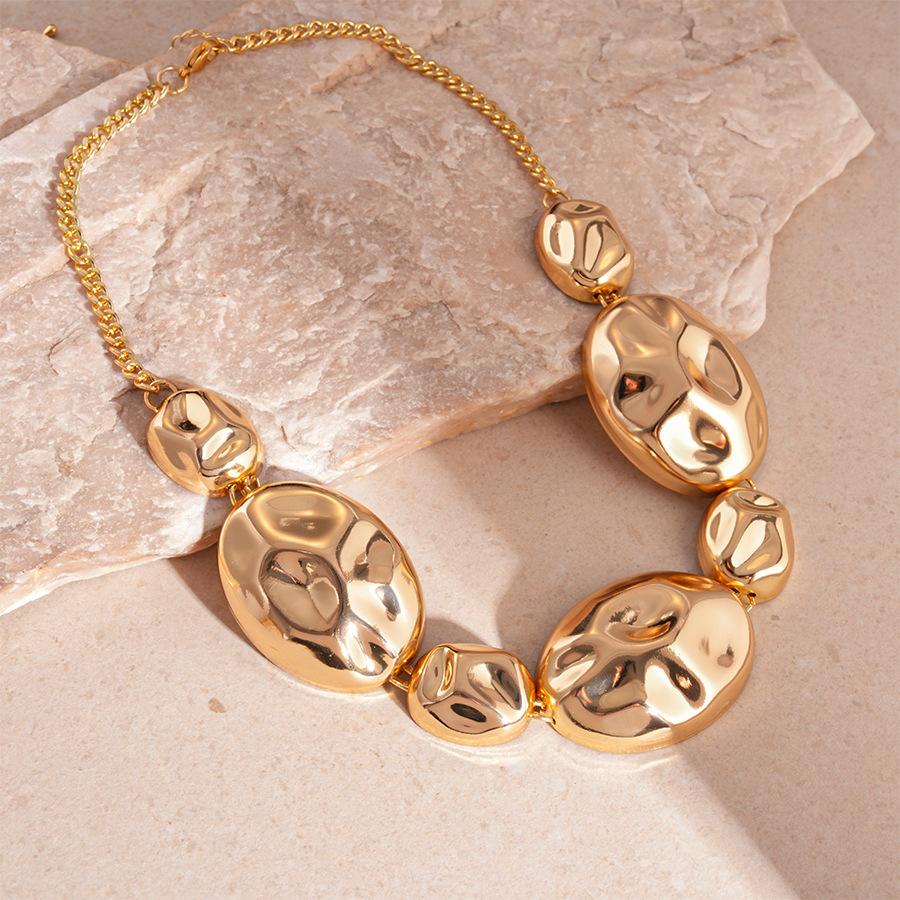 Bohemian Irregular Oval Metal Choker Necklace Women Statement Punk Pendant Earrings Hip Pop Jewelry Accessory
