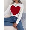 Women Fall Winter Long Sleeve Heart Pattern Crew Neck Pullover Sweater