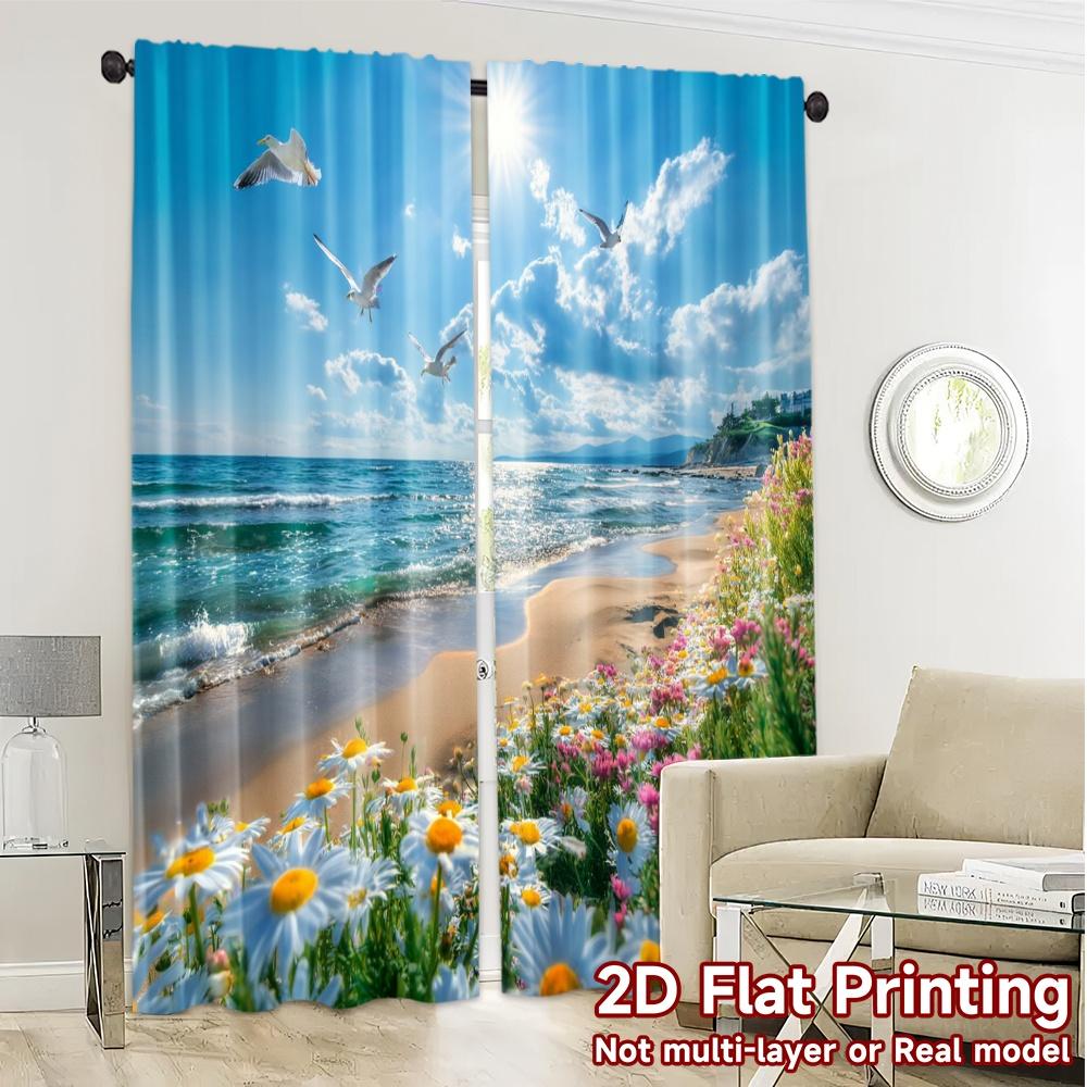 2pcs, 2D FLAT PRINTING Curtains (Without Rod) SunnyCoastBloom Chic Curtains Digital Printed Versatile Polyester Fabric Curtains