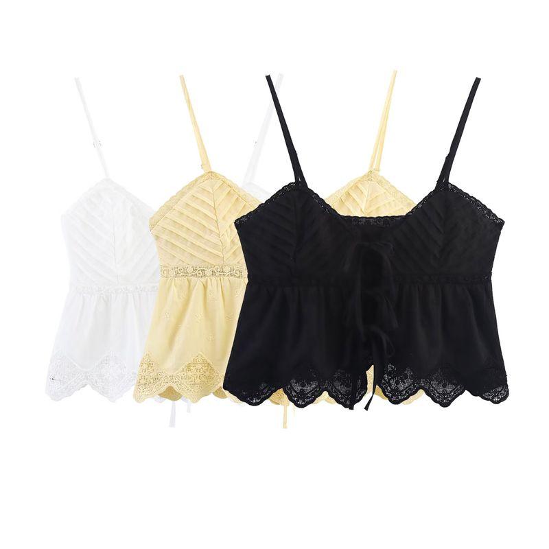 Kaslead New Women clothes Western Style Fashion Simple and Versatile Embroidery Sling Top 0881020