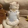 Breathable Pet Dog Vest Bow Lace Design Cat Checkered Clothes Pet Lace Skirt  Daily Wear