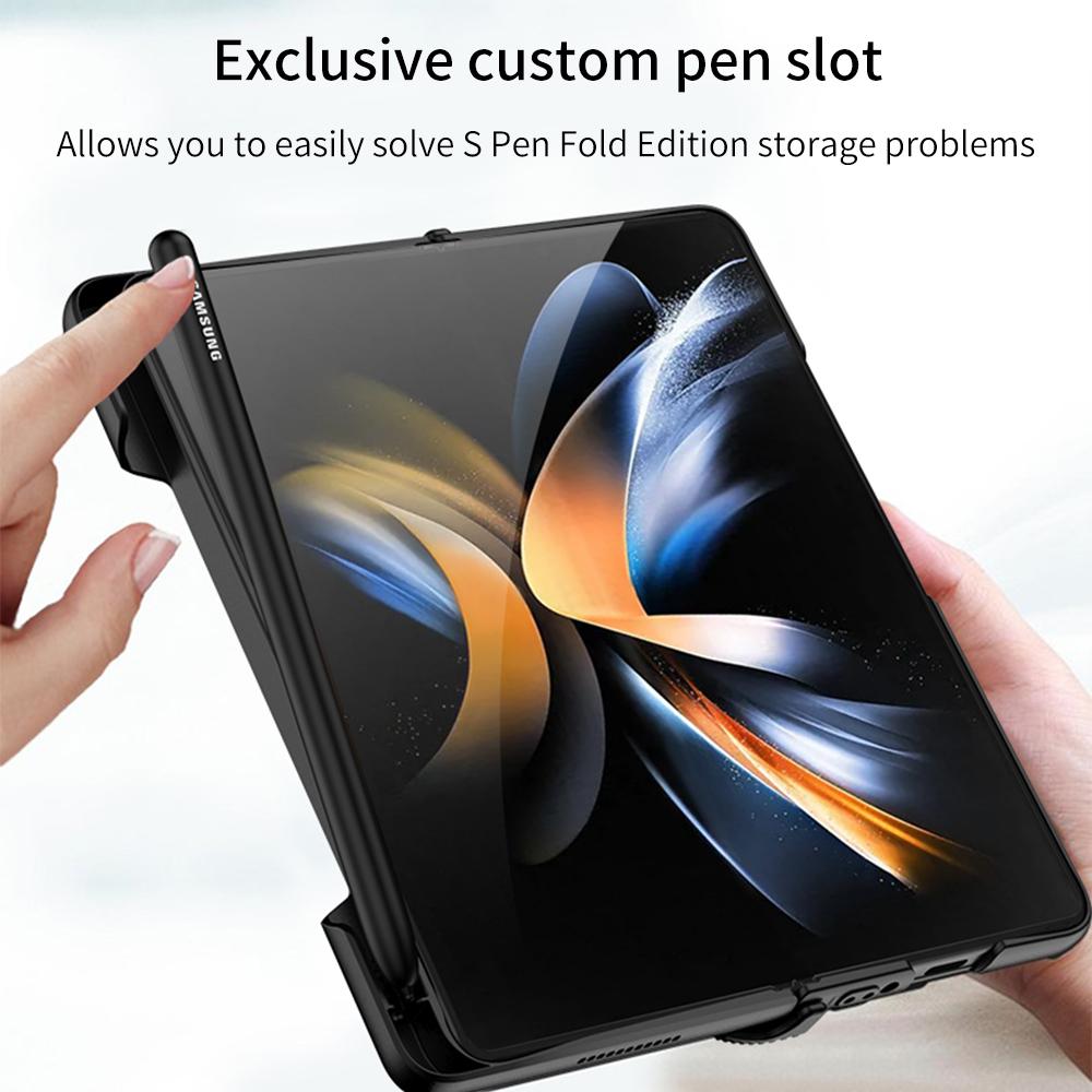 For Samsung Galaxy Z Fold 4 Case Ultra Thin Matte Magnetic Folding Hinge Kickstand With Side Pen Slot Tempered Film Hard Cover