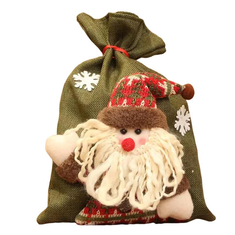 Large Christmas Linen Drawstring Gift Bag Candy Snack Packaging Bag New Year Holiday Cartoon Apple Stocking Christmas Decoration