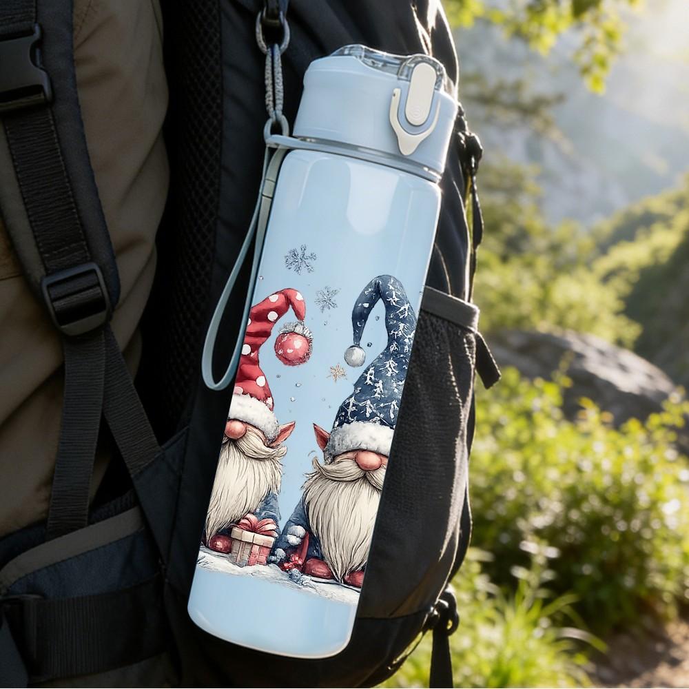 1PC Gnome Santa Christmas Cartoon Print 750ml Color Plastic Sports Water Bottle Leakproof Flip Straw Lid Suitable for Sports Office Home Use