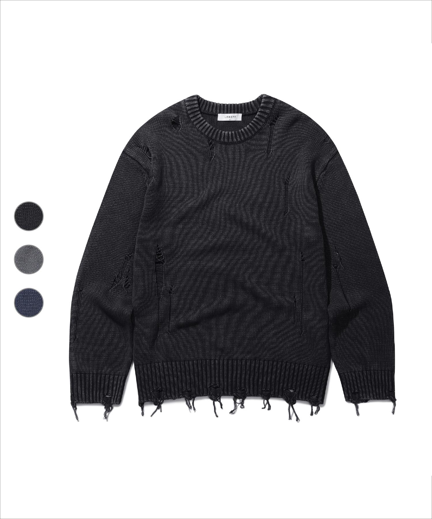 Le Dept [Zhibanov X Le Dept] Garment Damage Round Pullover [3 Colors] Black/S
