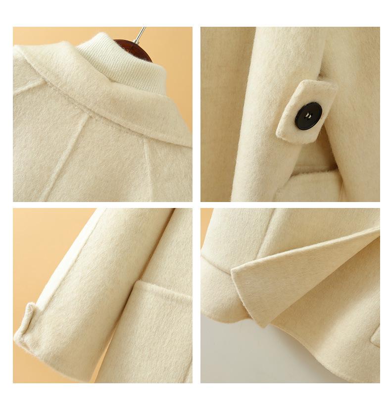 Women's Petite Double-Breasted Mid-Length Lapel Wool Coat - Versatile for Autumn/Winter