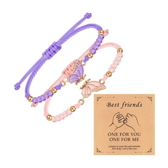 2Pcs/Set Couple Bracelet Adjustable Wax Rope Butterflies Pendant Friendship Love Bracelet with Blessing Card Bestie Matching Jewelry