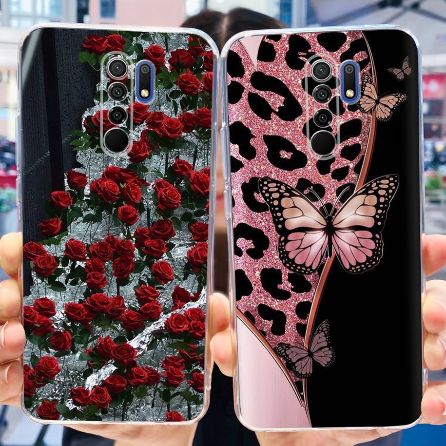 For Xiaomi Redmi 9 Case 6.53" Cover For Redmi 9 Flower Butterfly Transparent Silicone Soft Phone Covers For Redmi 9 Prime Bumper
