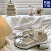 Silver French Ballet Light Mouth Thick High Heels Women's Small Leather Shoes New Summer Skirt Mary Jane Single Shoes